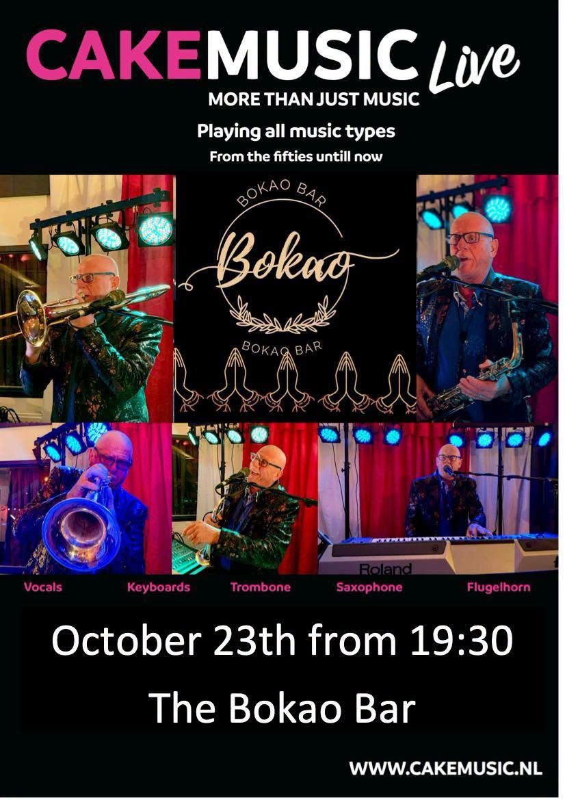 Poster: Cake Music Live, more than just music, October 23rd from 19:30 at the Bokao Bar