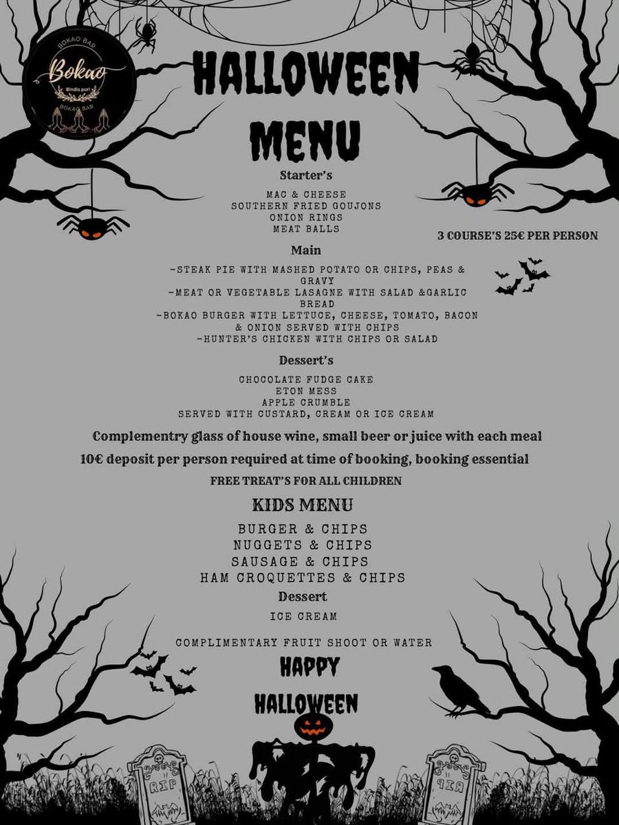Poster: Halloween menu, three courses for €25 per person