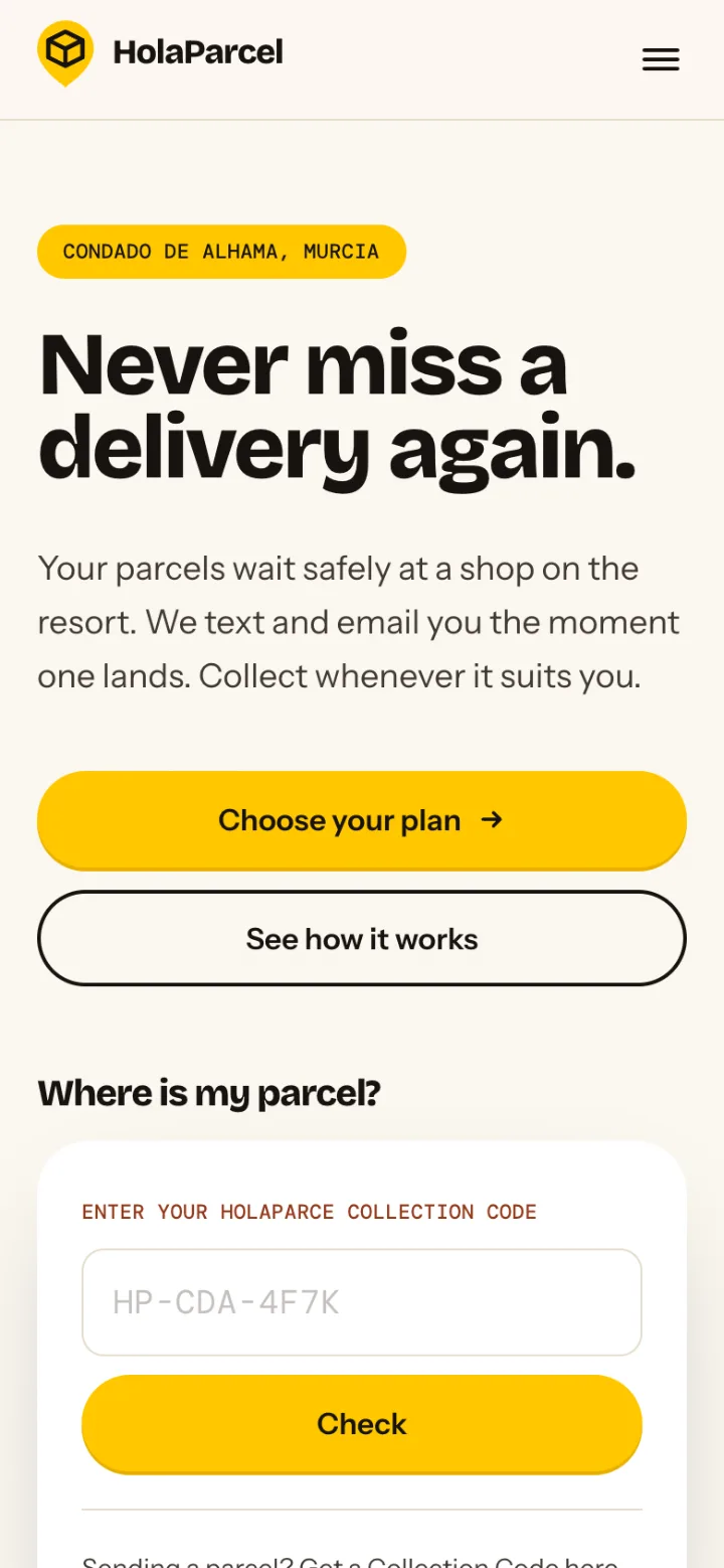 HolaParcel on mobile, home