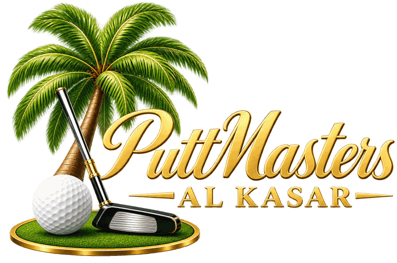 PuttMaster logo: putter, golf ball and palms above the Al Kasar resort